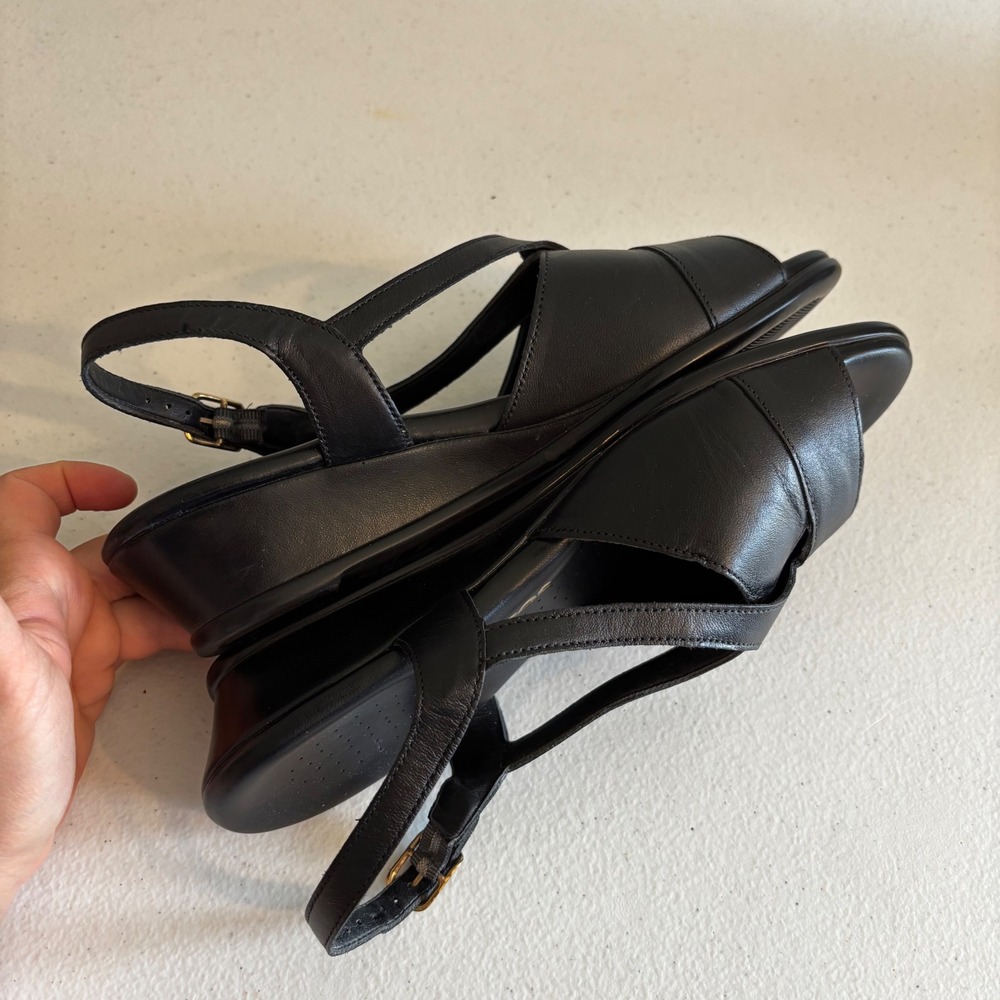 SAS Tripad Comfort Black Leather Wedge Sandals Womens 8 Wide Slingback Made USA - Picture 7 of 9